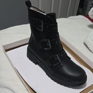 Black Buckle Strap Ankle Boots